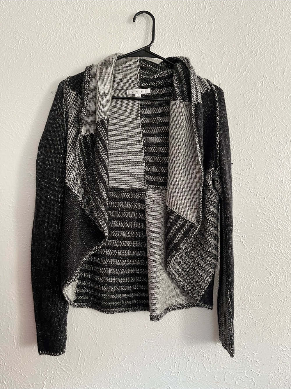 CAbi Patchwork Circle Cardigan #483 Wool Blend Open Front Drape Sweater M
